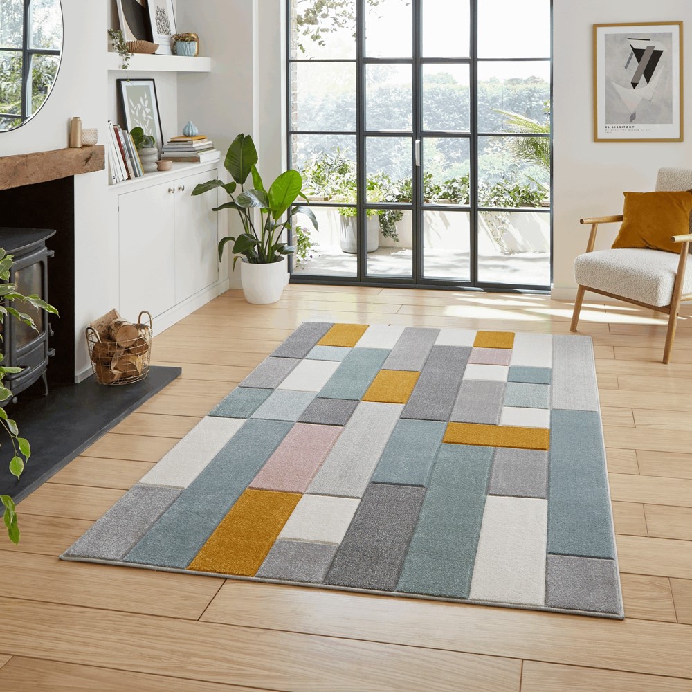 Matrix E7918 Modern Geometric Carved Rugs in Multi